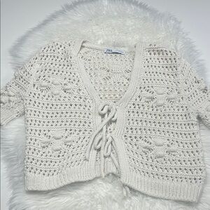 Zara Ivory Crochet Cardigan Size Medium